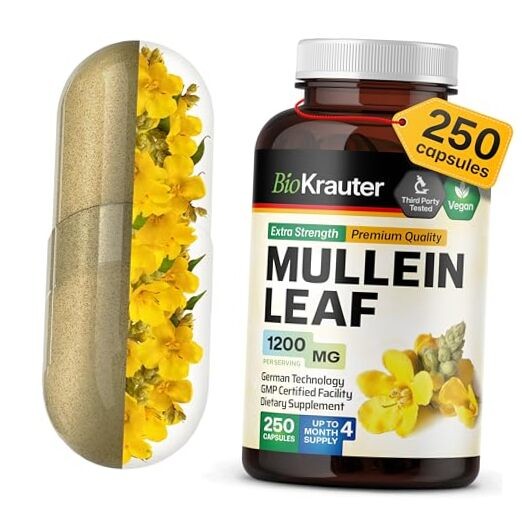  Mullein Capsules 1200 mg 250 Caps - Pure Vegan Mullein Leaf Extract for Lungs 