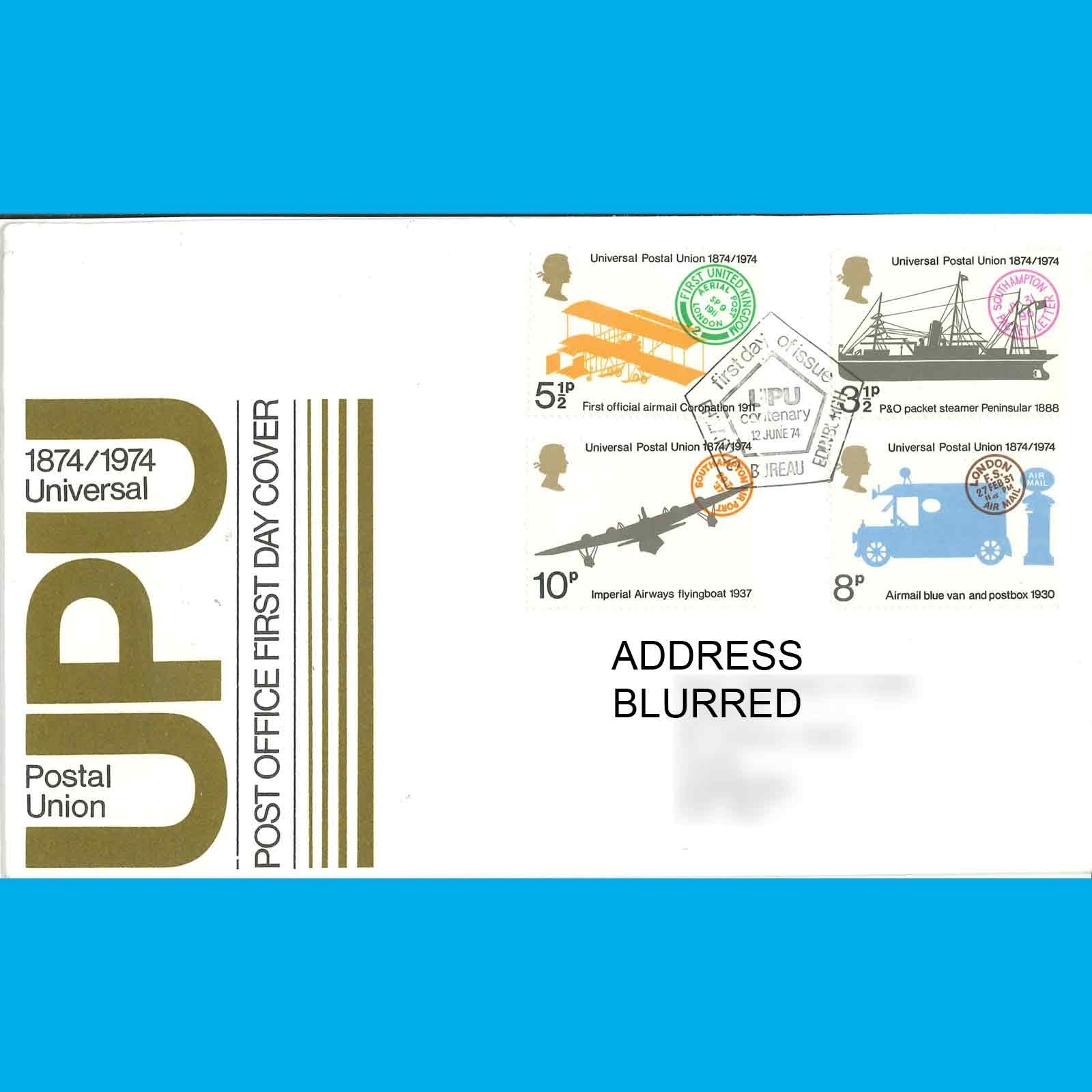 UK FDC Universal Postal Union Centenary Post Office First Day Cover, 12.6.1974