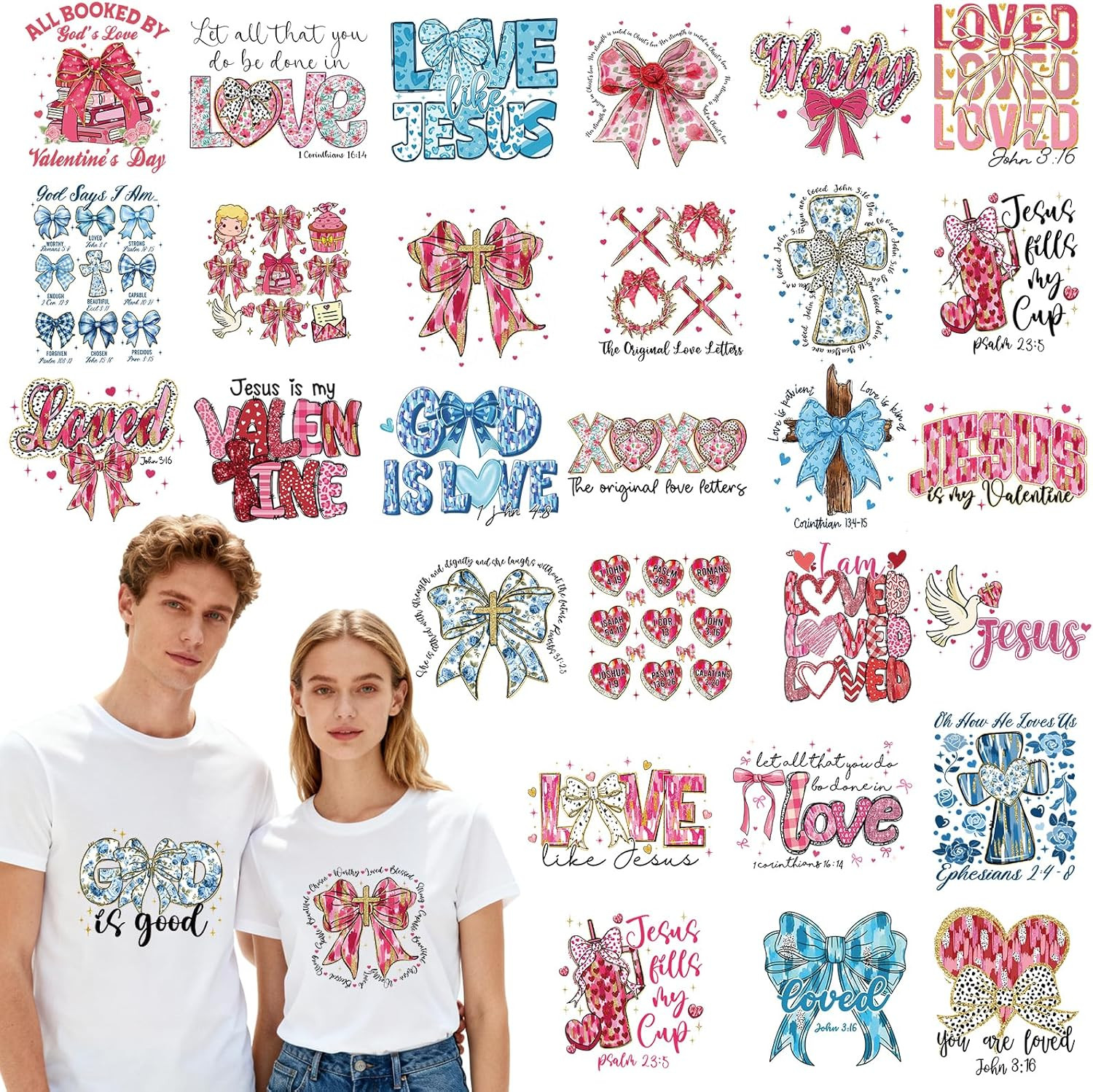 Christian Valentine Iron on Transfers - 30 Sheets Blue Pink Valentine'S Day Reli