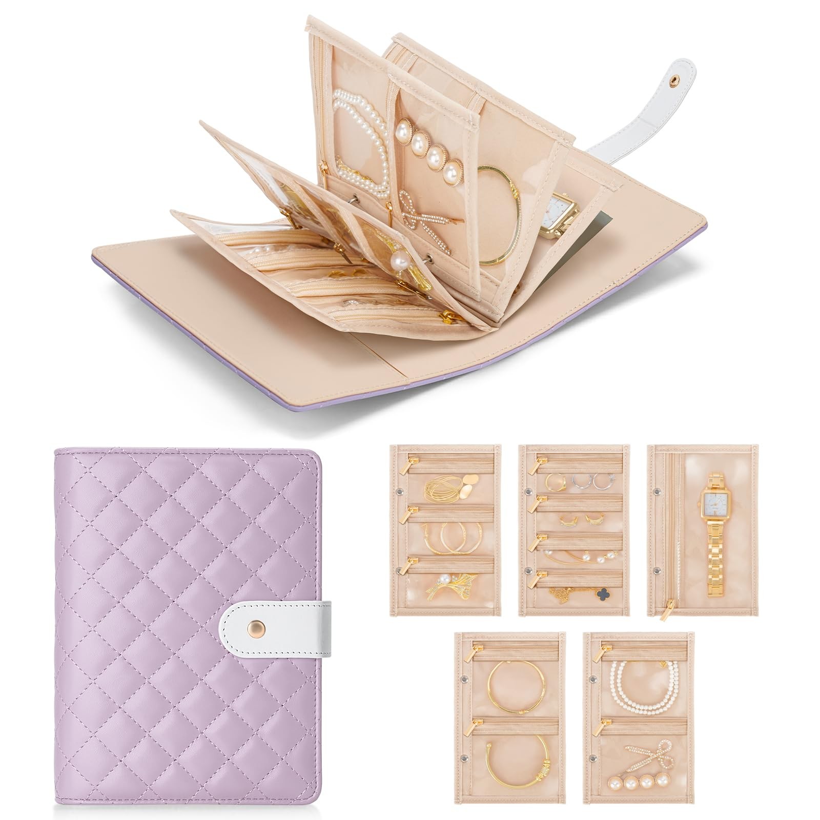 Travel Jewelry Organizer Case, Foldable Velvet Jewelry Storage Book with Clea...