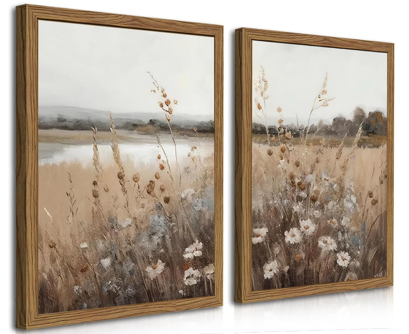 Framed Vintage Wildflower Wall Art Set of 2, Retro Country Floral Canvas Wall...
