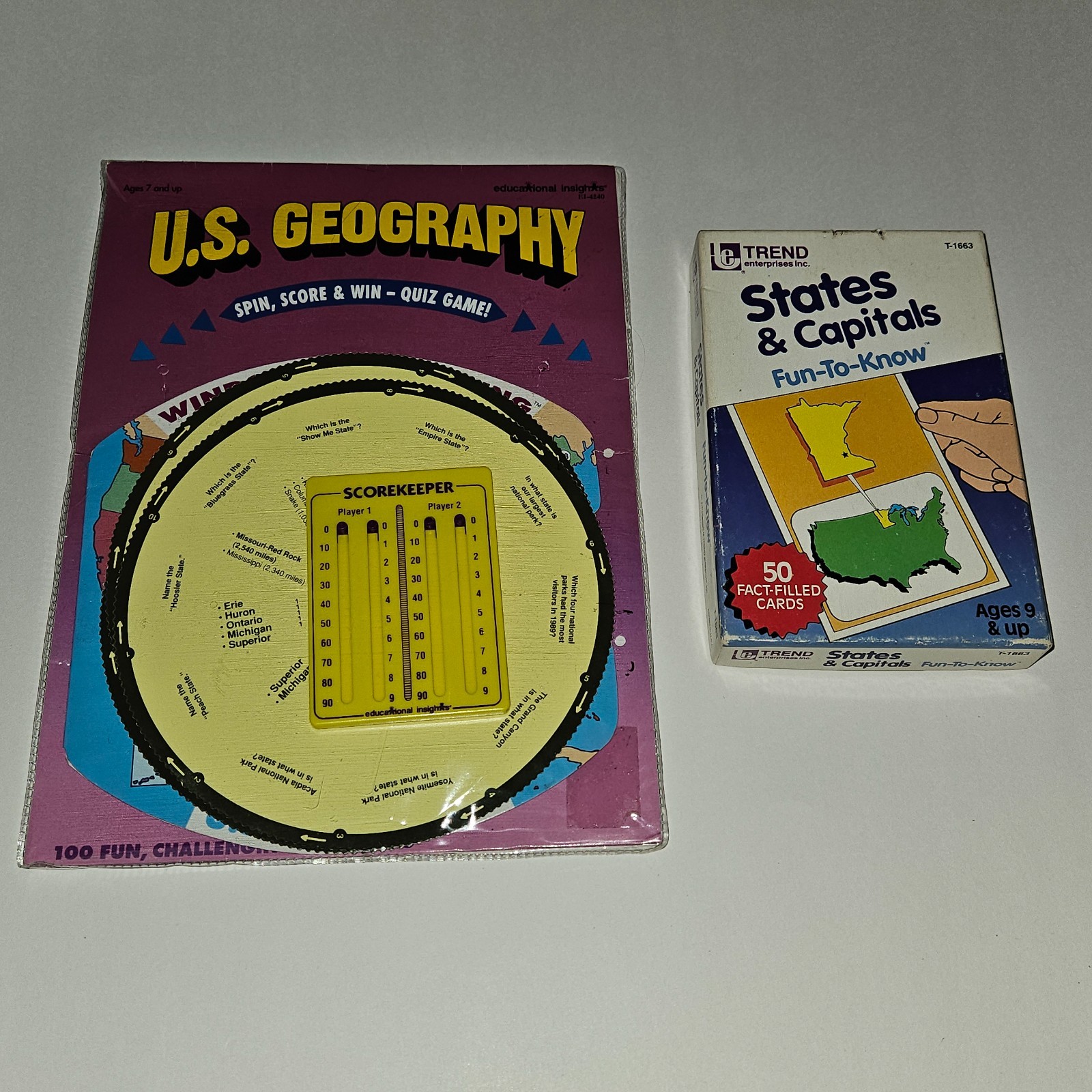 VTG US Geography Spin Score Win Quiz Game States Capitals Flashcards Homeschool