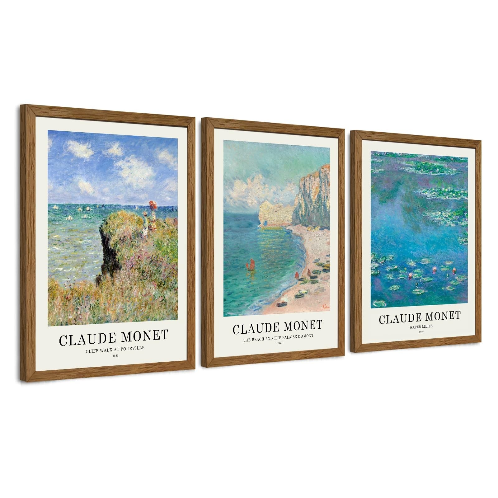 JLTULT 3 Piece Framed Vintage Claude Monet Canvas Wall Art, Impressionism Lan...