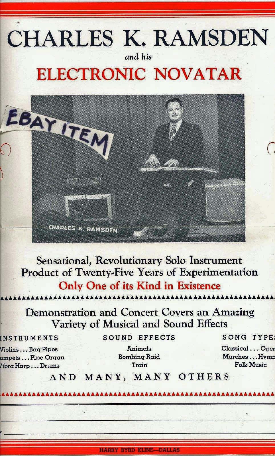 C 1940 POSTER CHARLES K RAMSDEN ELECTRIC NOVATAR GUITAR guitarist musical