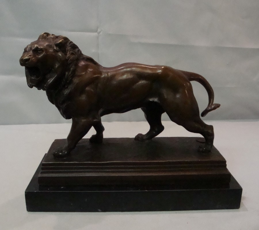 Art Deco Style Statue Sculpture Lion Wildlife Art Nouveau Style Bronze Signed