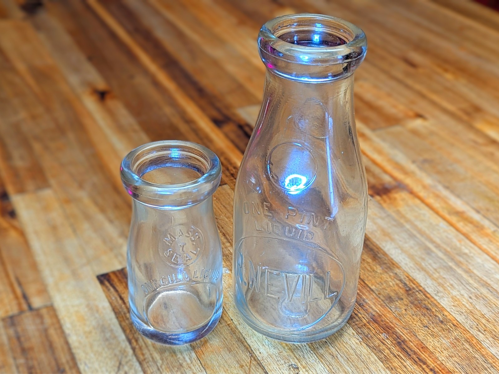 Vintage Clear Glass Milk and Cream Bottles - 1920s Antique Farmhouse Décor