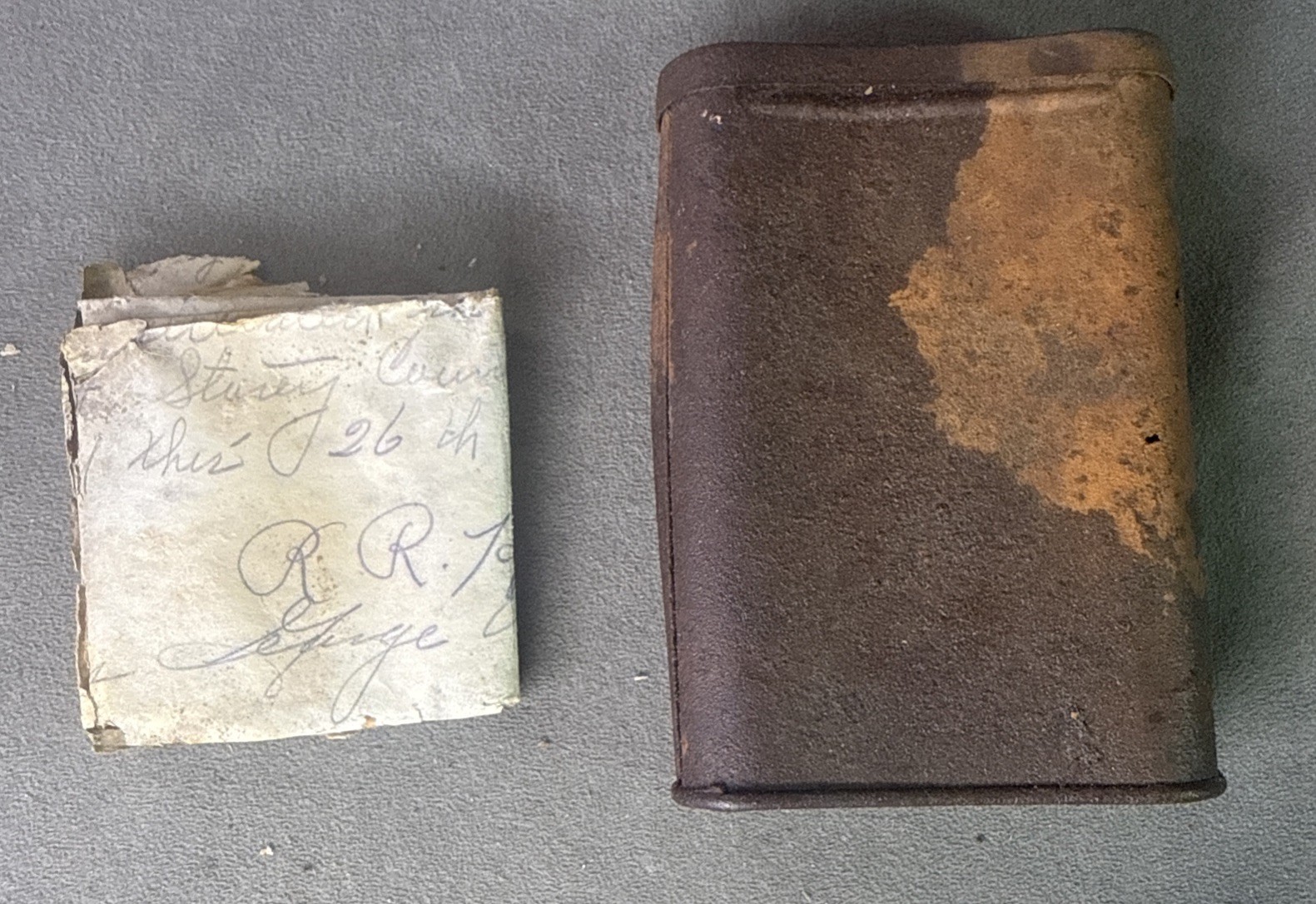 Antique Miner's Cave Tin Can And Old Letter