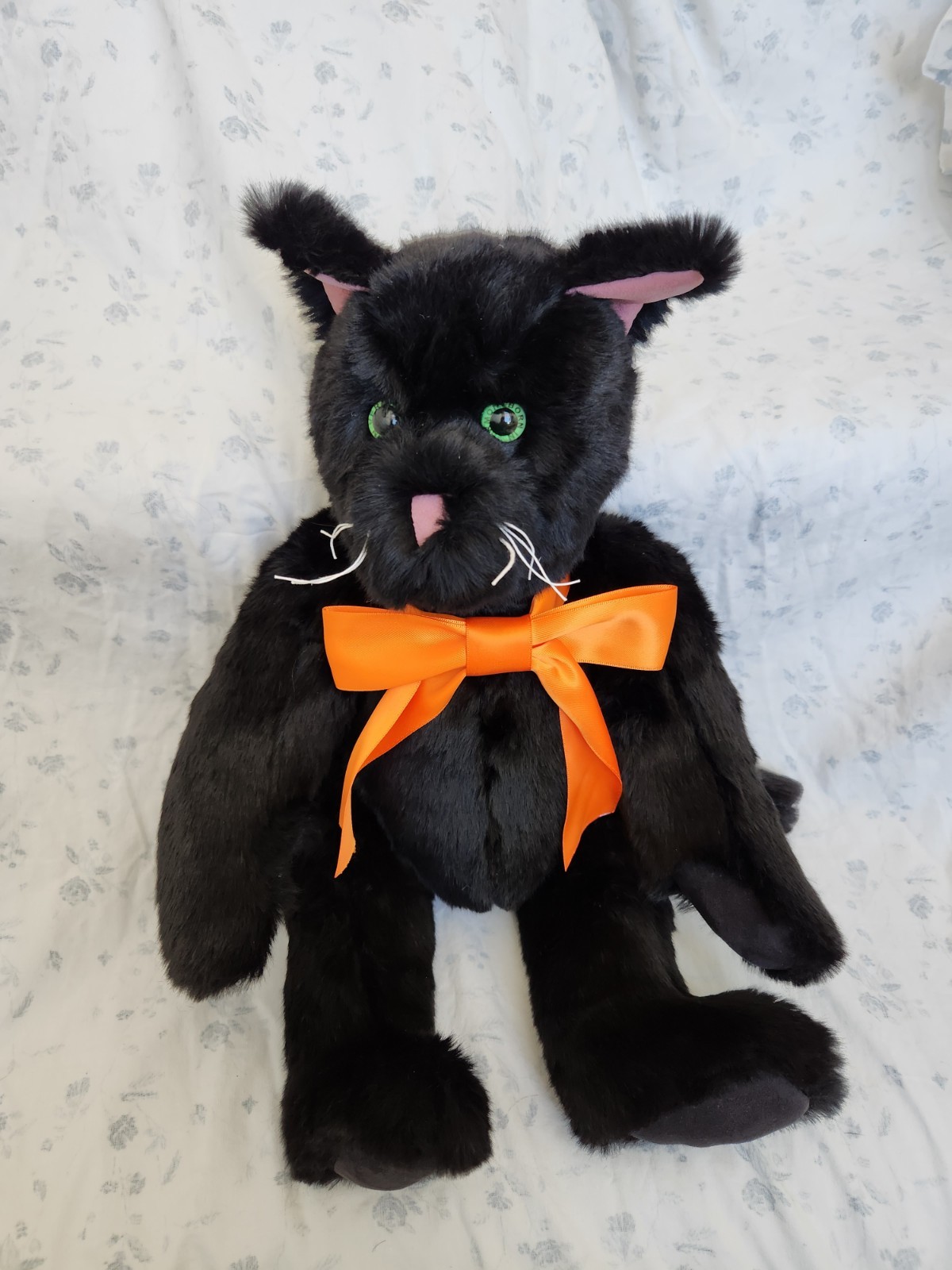 Vermont Teddy Bear Retired Poseable Black Cat With Glow In The Dark Eyes