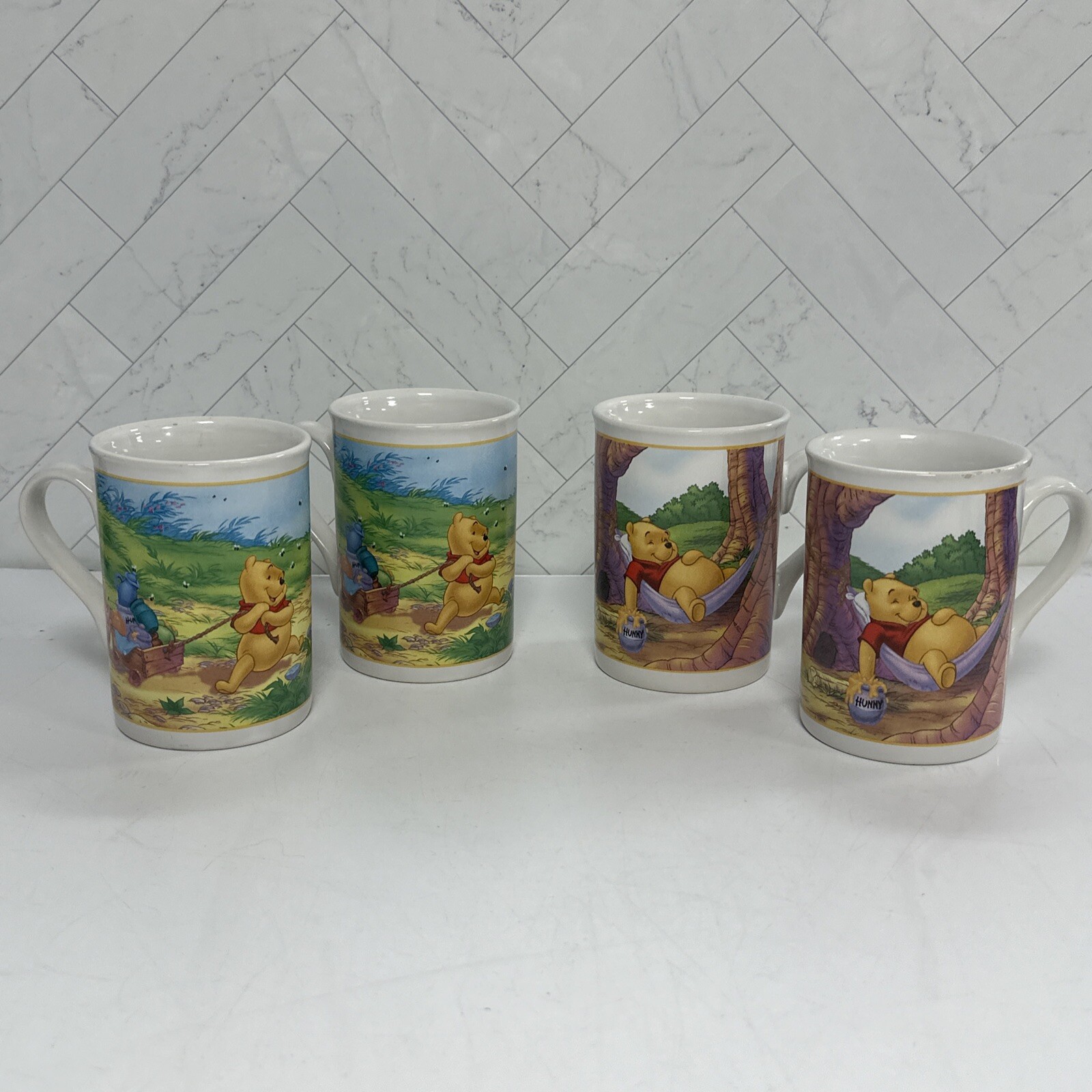 Disney Winnie The Pooh Set Of 4 Ceramic Decorative Cute Mugs By Houston Harvest
