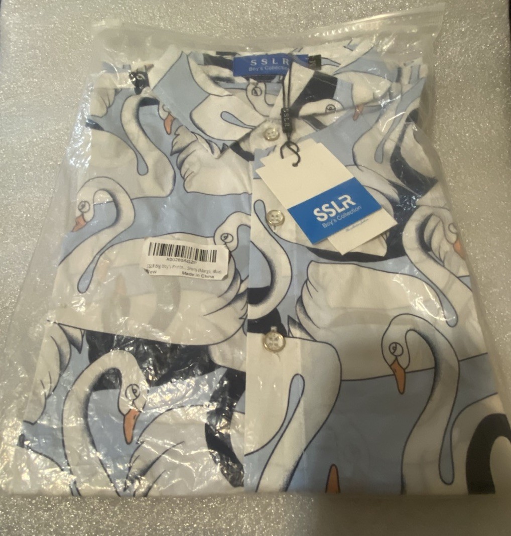SSLR Boys Collection Sz Medium Hawaiian Shirt Christmas Swans Surf Beach NEW NWT