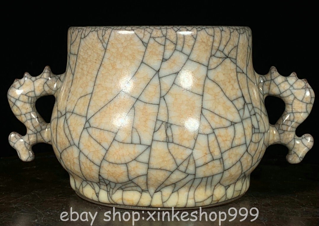 7" Antique Song Chinese Ge Kiln Porcelain Dynasty Double ear incense burner
