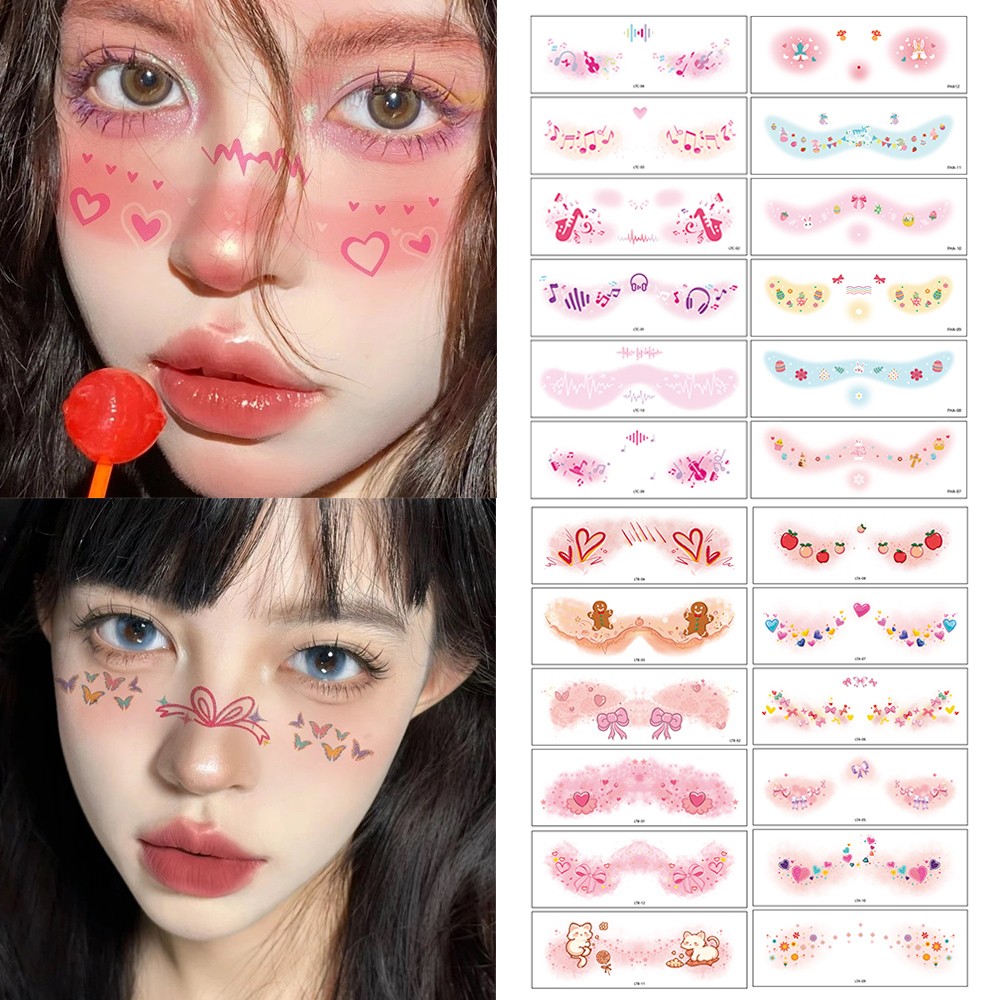 12pcs Face Tattoo Sticker Colorful Totem Freckles Makeup Temporary Long Lasting∂