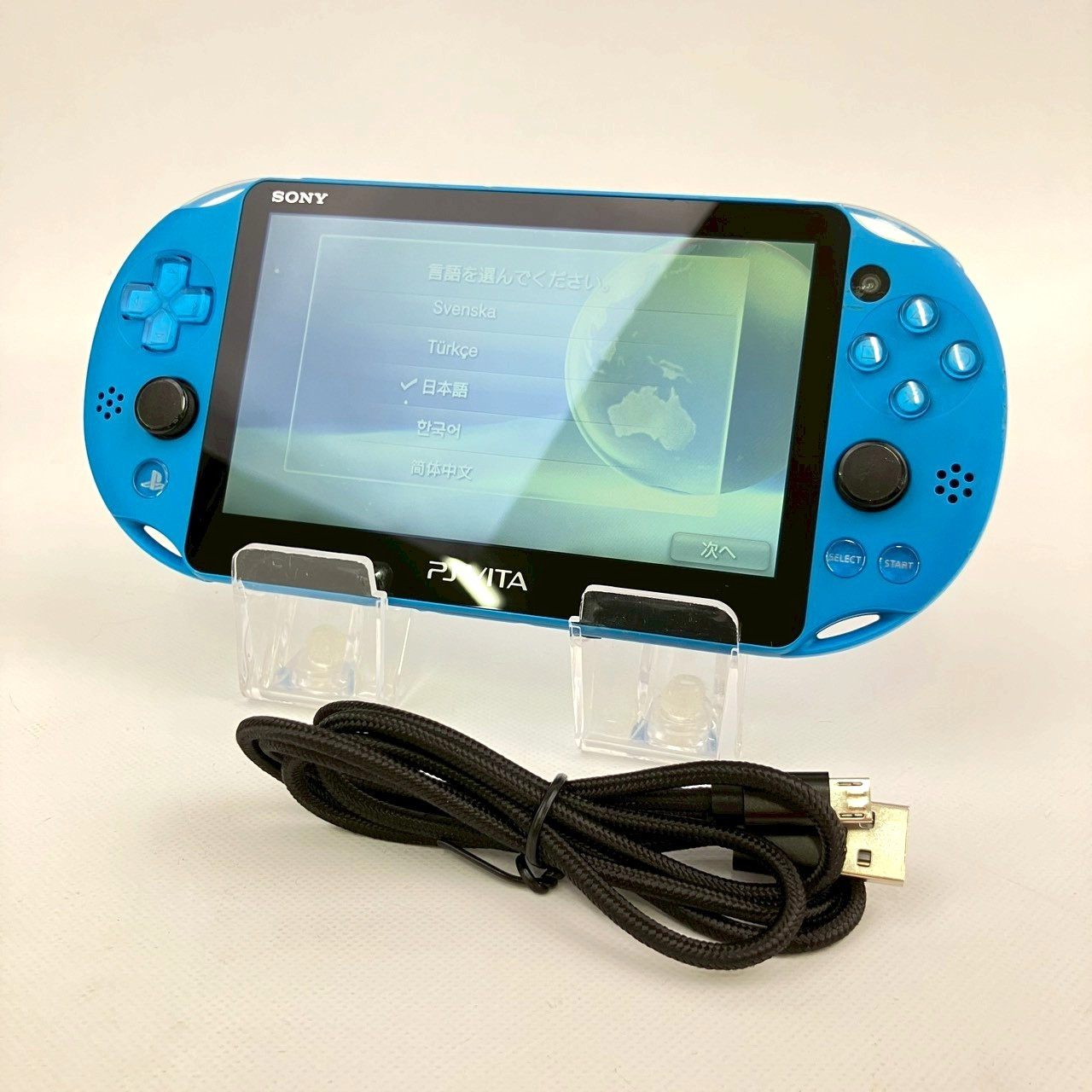 PS Vita PCH-2000 Sony PlayStation Aqua Blue Console USB Cable Region Free 349