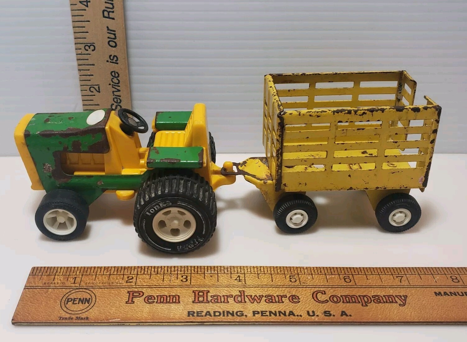 Tonka Farm Tractor Hay Wagon Trailer Set Farming Green Vintage Pressed Steel