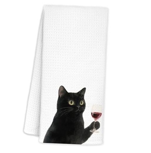 Funny Decorative Hand Towels for Bar Kitchen, Cat Mom Gifts for Black Cat