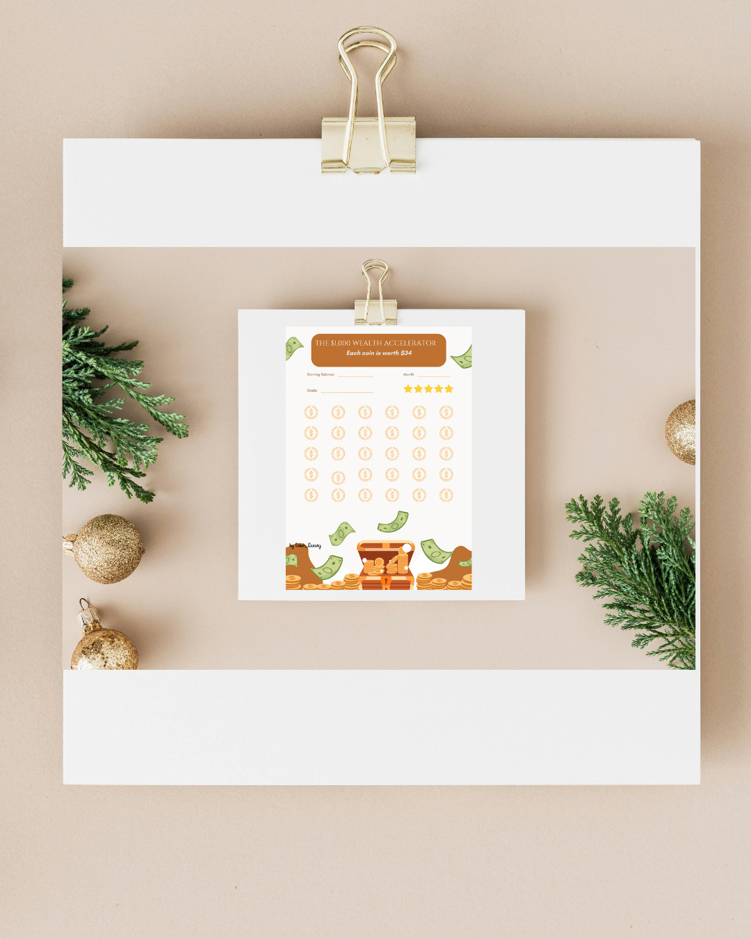 $1,000 Savings Challenge Printable - Wealth Accelerator Tracker - Sabah Luxury