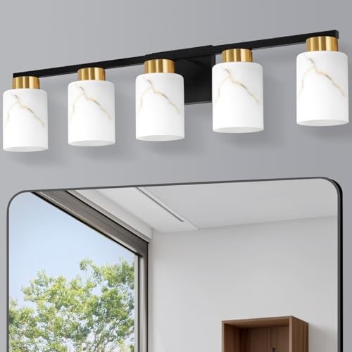 Bathroom Light Fixtures, Modern Vanity Lights, Black and 5-Light Black and Glod