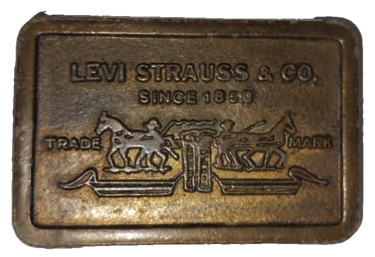 Vintage Levi Strauss Brass Belt Buckle w/ Genuine Leather Belt Western USA