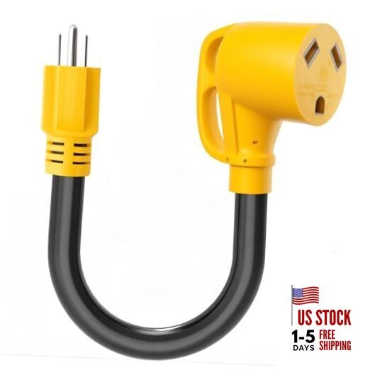 15 Amp to 30 Adapter RV Adapter Cord 1FT, NEMA 5-15P Male to 5-15P/TT-30R 1FT
