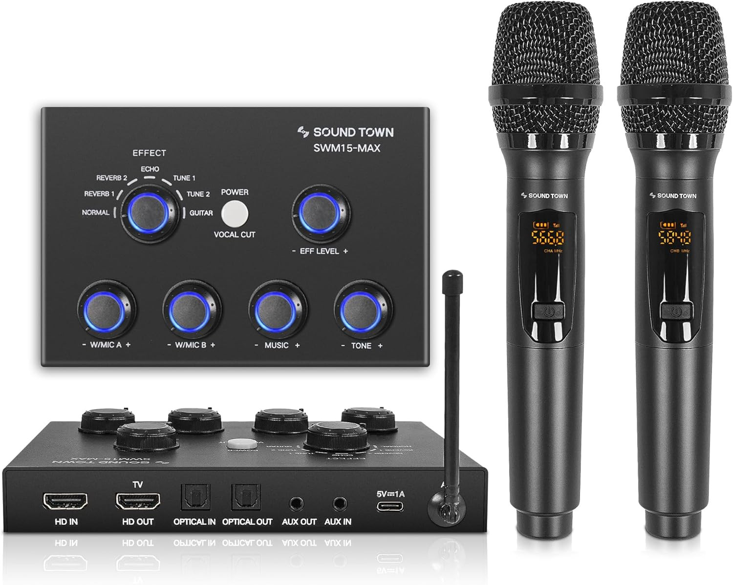 16 Channels Wireless Microphone Karaoke Mixer System W/ 2 Wireless Mics, HD ARC,
