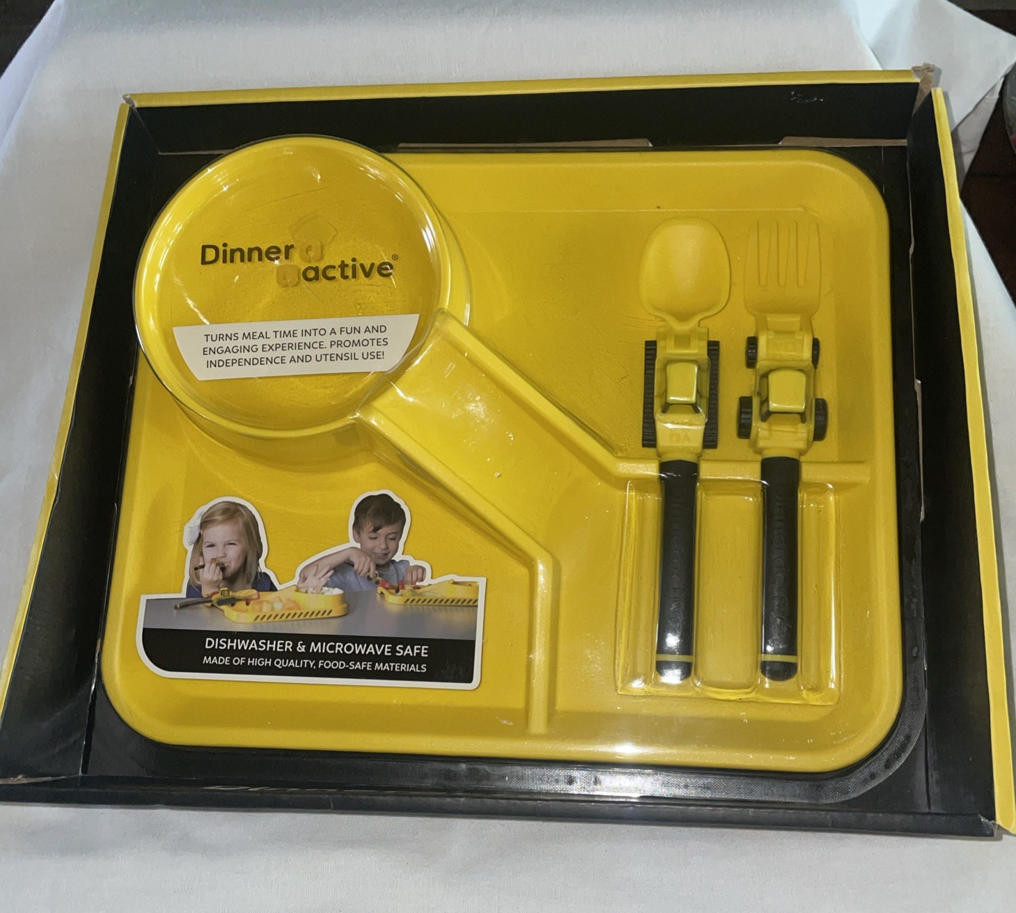 Dinner Active Construction Baby Child Fork Spoon Bowl Tray Feeding Set NIB