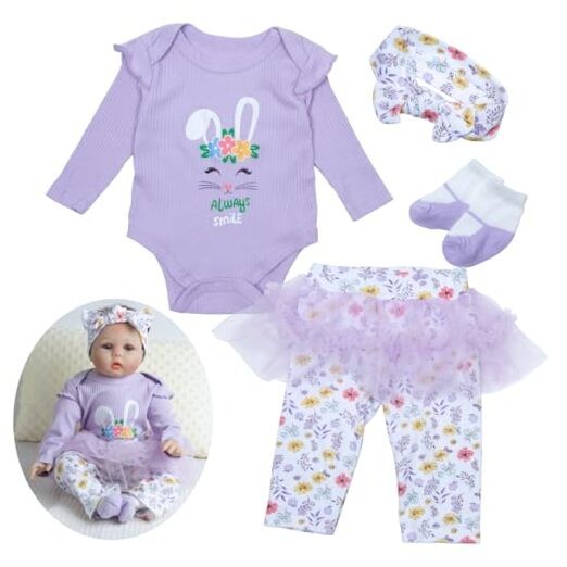 Reborn Baby Doll Clothes 22 Inch Girl Cute Purple Rabbit 4 Piece for 20-22 