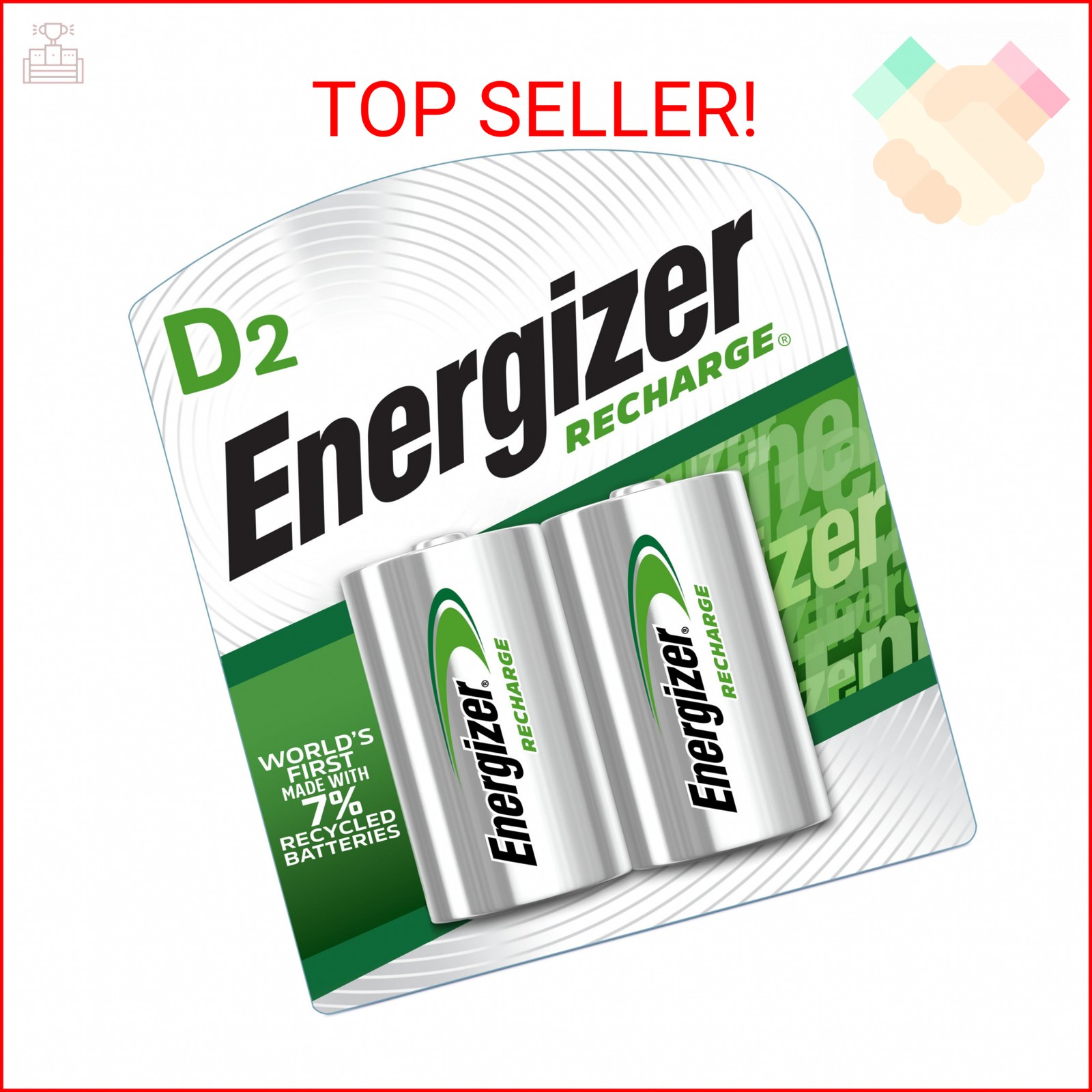 Energizer Recharge Universal Rechargeable D Batteries, 2 Pack