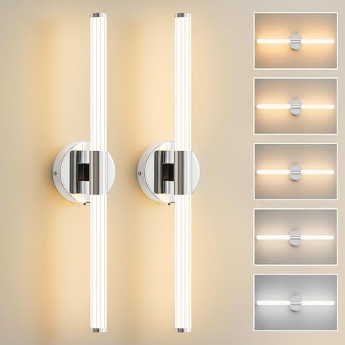 Bathroom Wall Sconces Set of 2 Hardwired, Dimmable 5CCT LED 23 inch Chrome