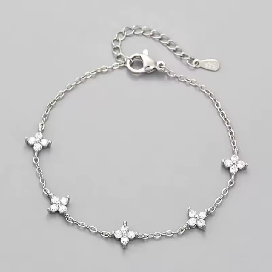 925 Sterling Silver Shiny Zircon Flower Bracelets For Women Charm Temperament Ch