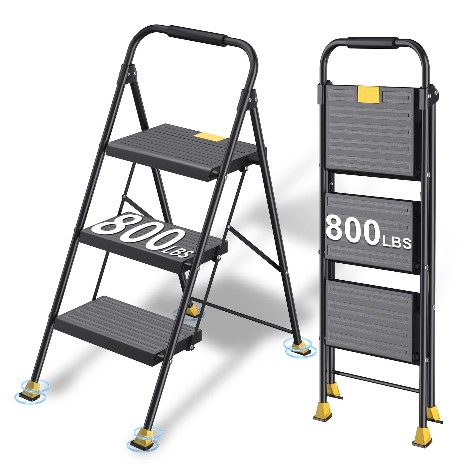 Foldable Step Ladder Folding Stool - 800Lbs Heavy Duty with Handrails for Home