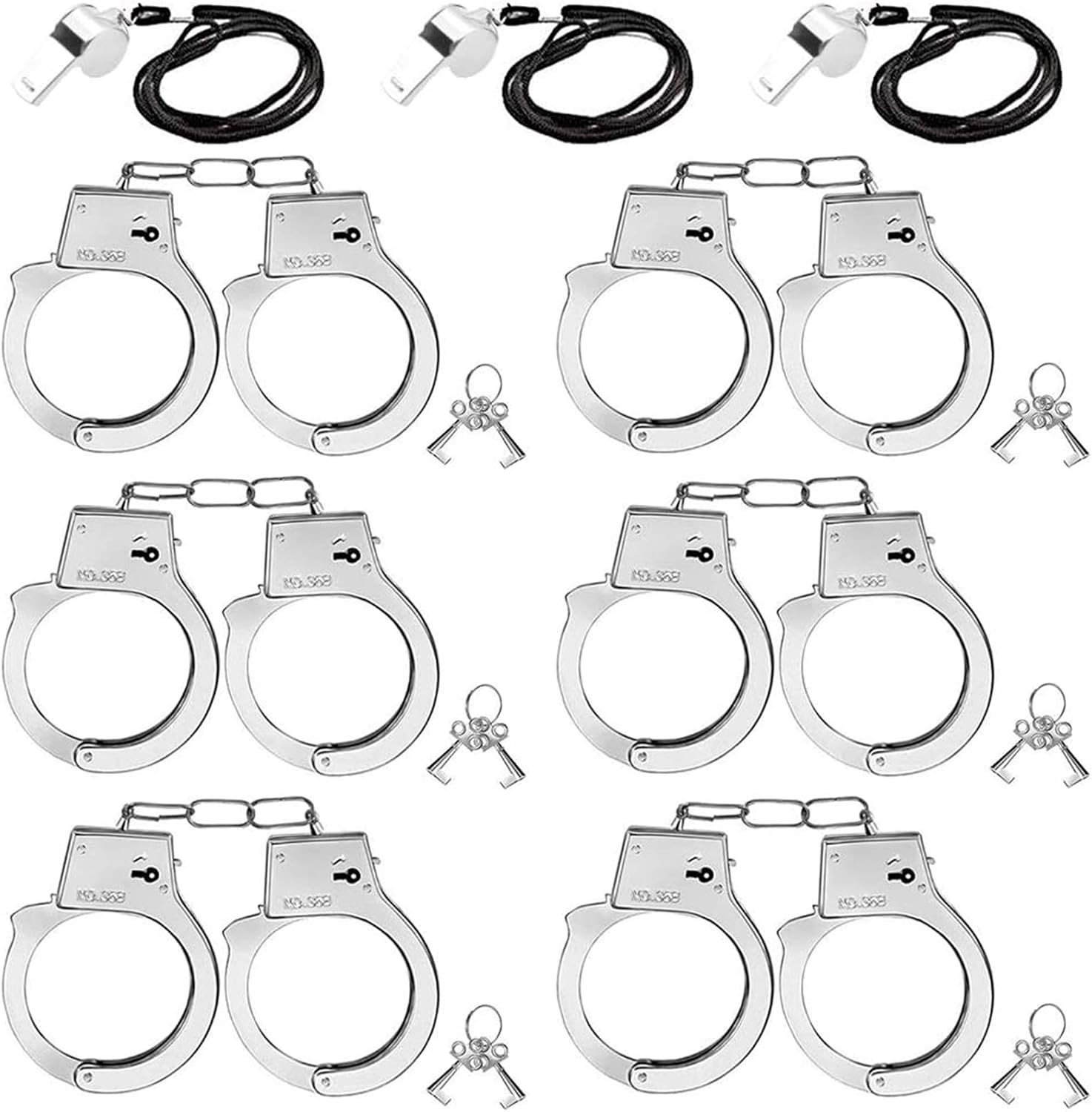 6PCS Toy Handcuffs for Kids, 9.8Inch Metal Handcuffs with Keys Costume Prop Acce