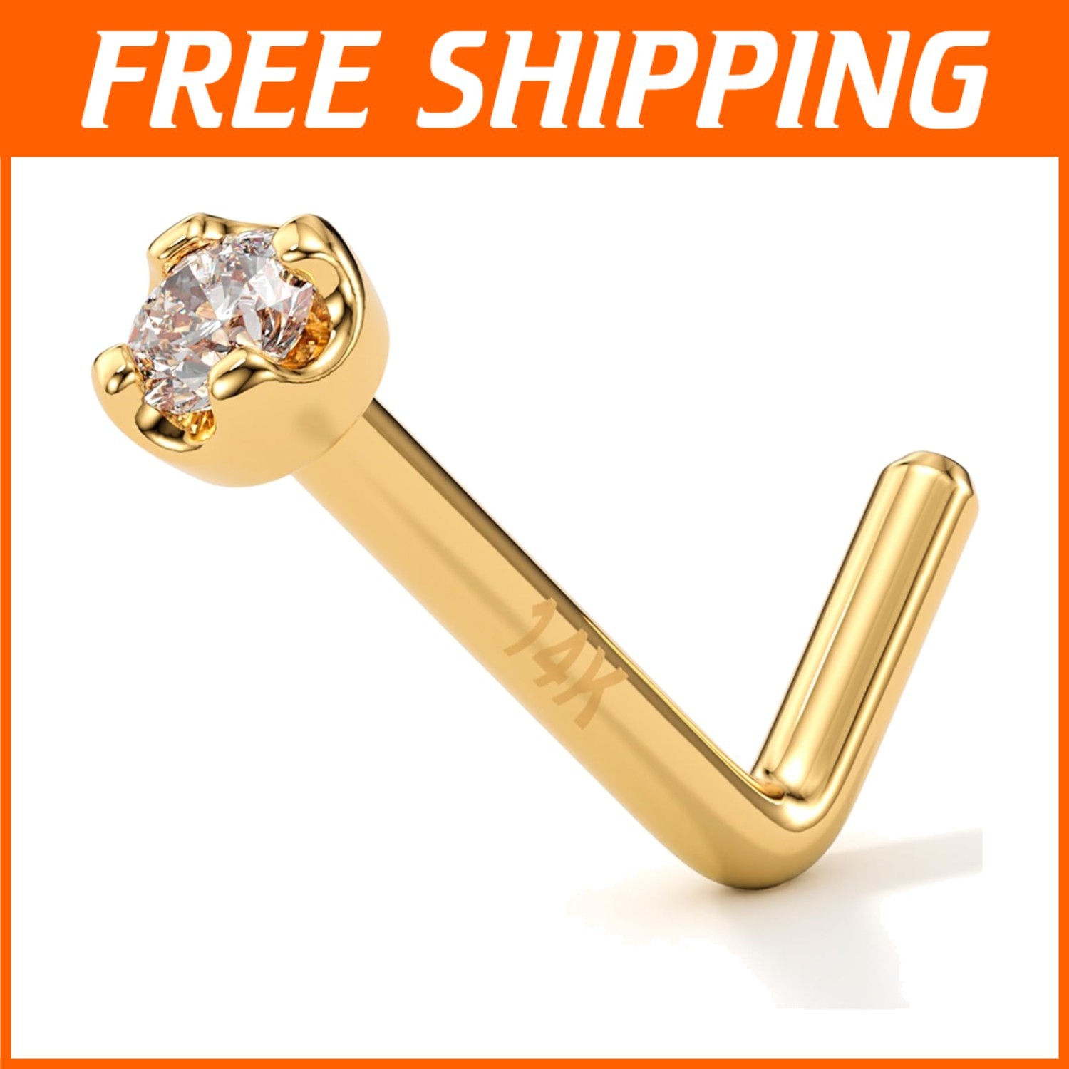 14k Gold Nose Ring Stud with Lab Grown Diamond