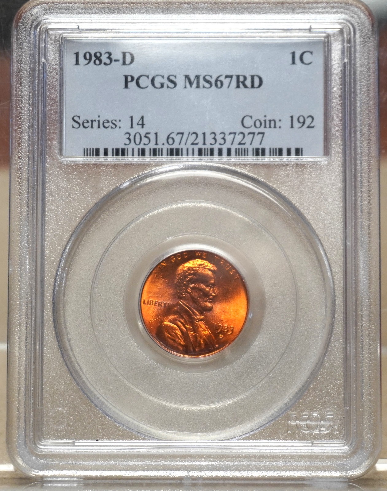 1983-D LINCOLN MEMORIAL CENT PCGS MS67RD 337277