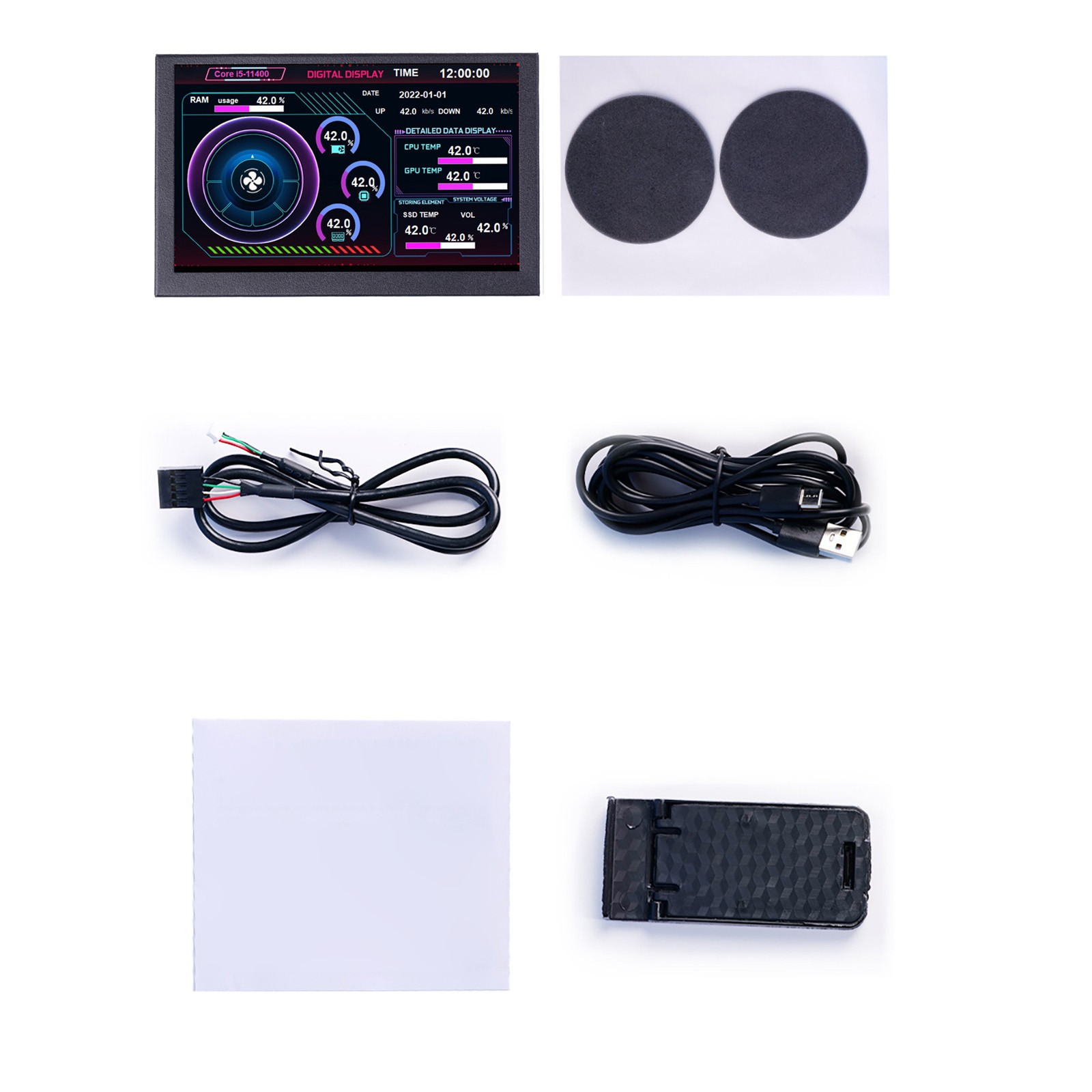 IPS TYPE-C Secondary Screen Computer CPU GPU RAM 360° Monitor USB AIDA64 5 Inch