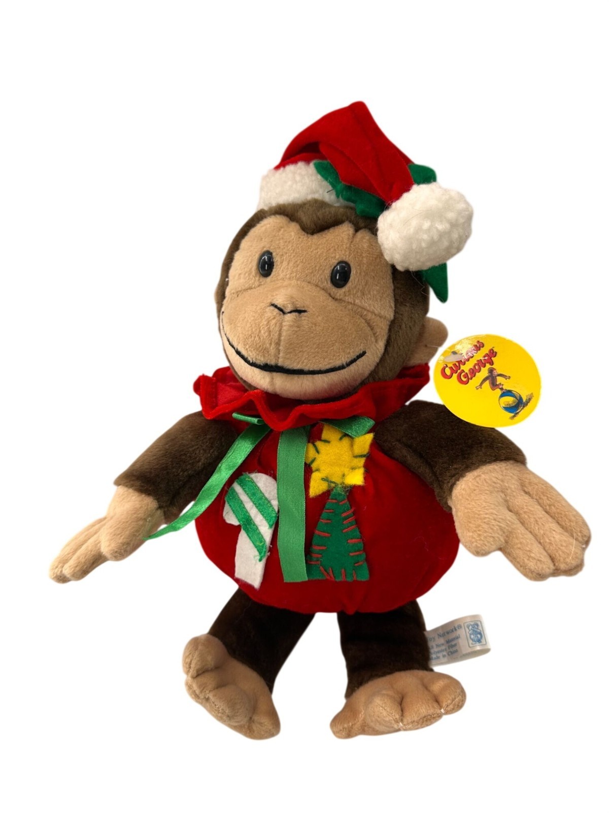 Vintage Curious George Christmas Holiday Plush Monkey Santa Toy Network Stuffed