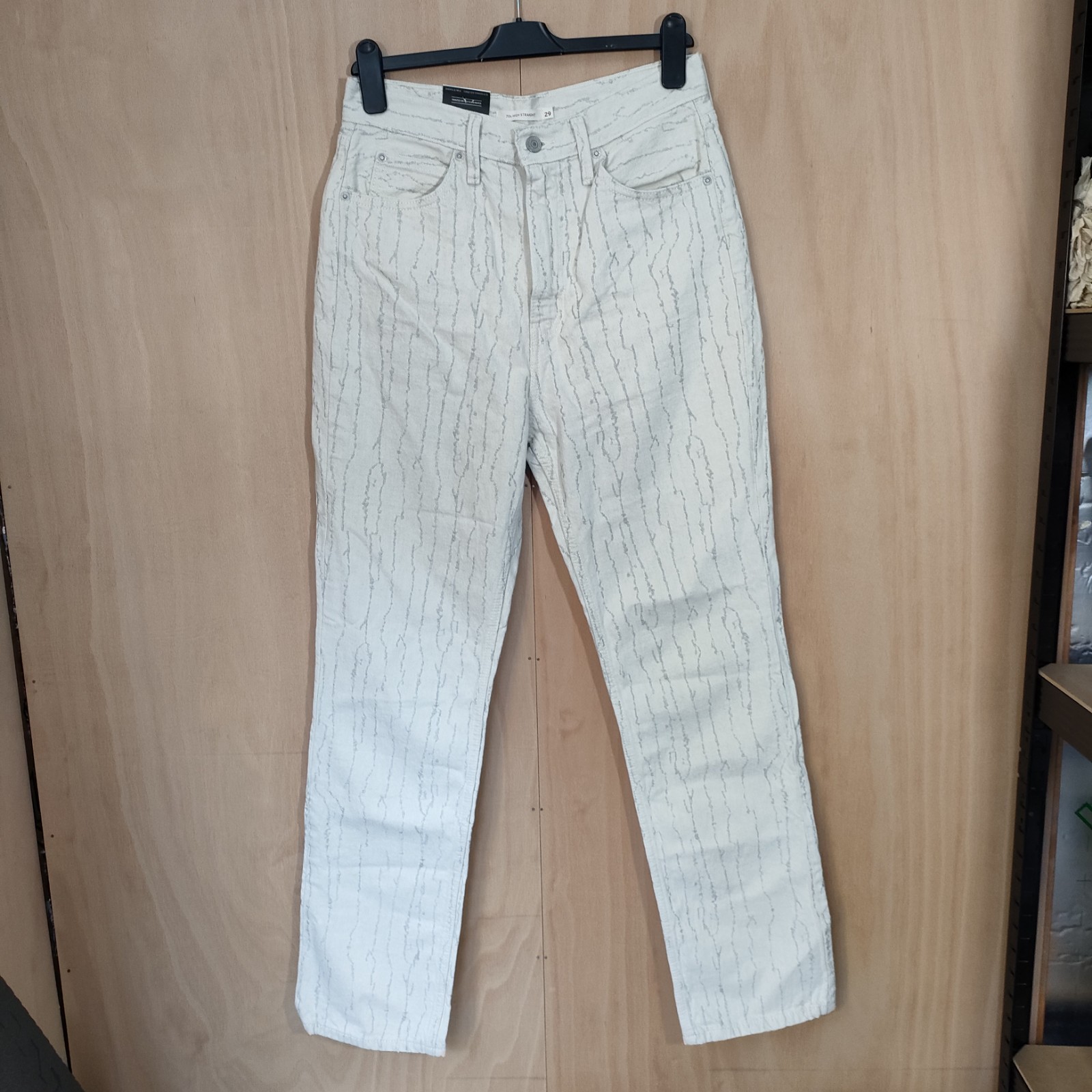 Levis 70s High Slim Straight Light Grey Embroidered Pattern Cotton Hemp W29 L31