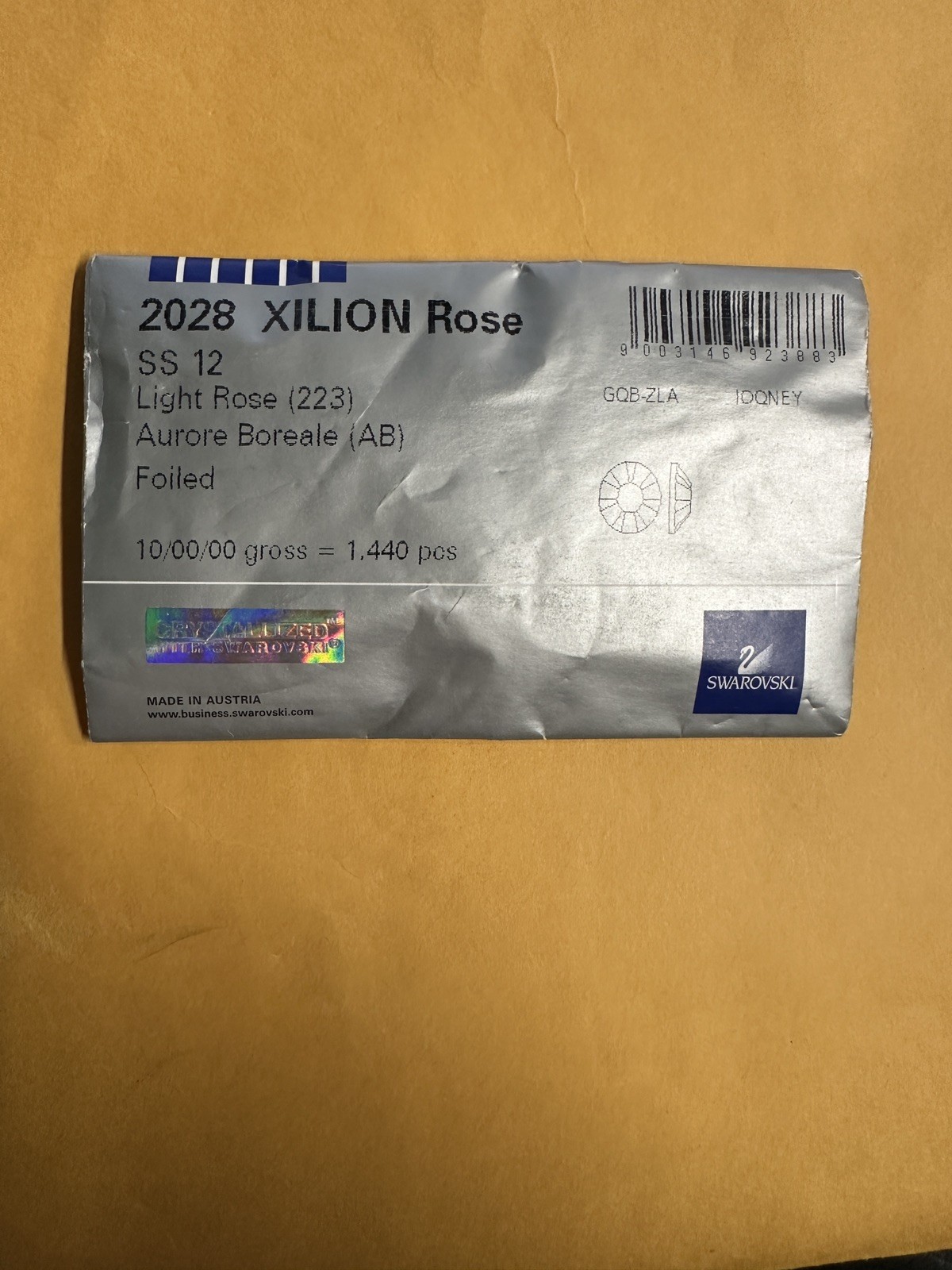 Swarovski Light Rose 223 AB Foiled Flatback Crystal Xilion Rose 2028 1,440 pcs