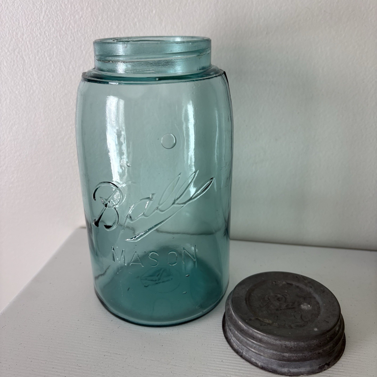 Blue Ball Mason Jar Antique Ball Milk Glass Zinc Lid “K” | Bubbles