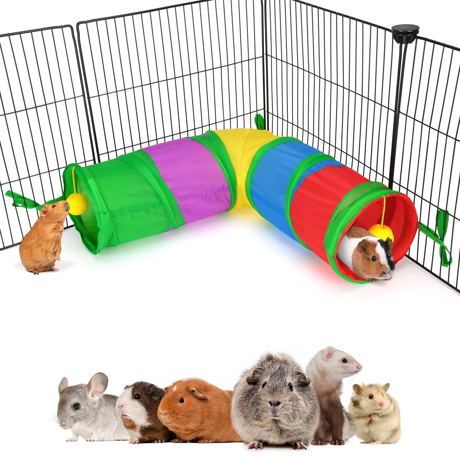 YUEPET Guinea Pig Corner Tunnel and Tube Collapsible Ferret Medium, Yellow 