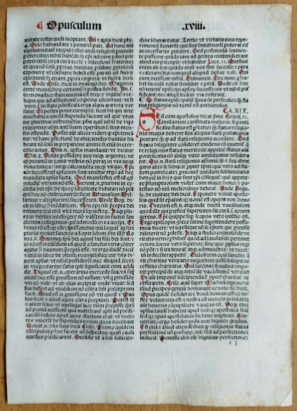 Decorative Rubricated Incunable Leaf T. Aquinas Opuscula Venice (H) - 1490