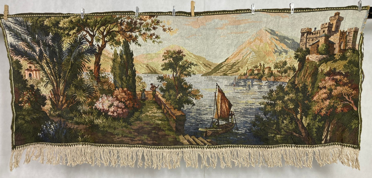 Vintage French Beautiful Lake Landscape Scene Wall Hanging Tapestry 150x62 cm