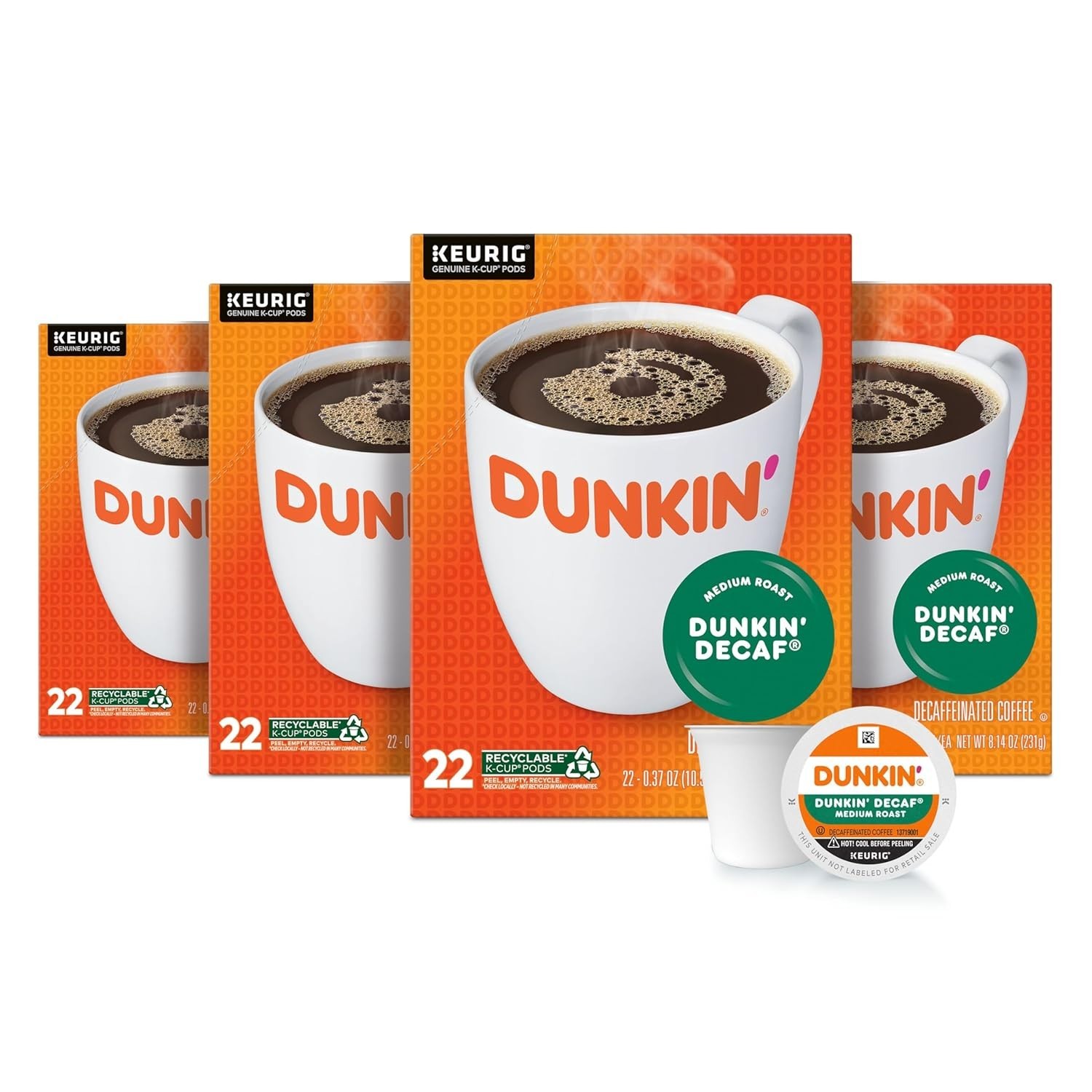 Dunkin' Decaf Coffee K-Cup Pods, Medium Roast, 88/Carton - NEW!!