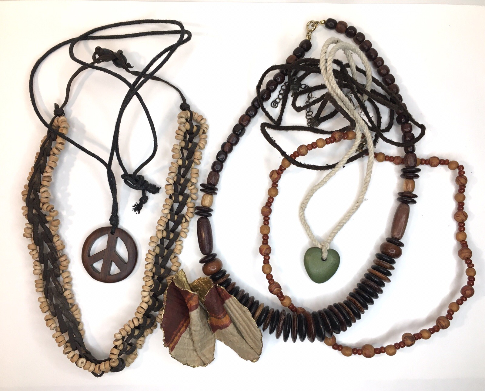 Boho and Wood Jewelry Lot All Wearable Brown Green Natural Tone Melange Earrings