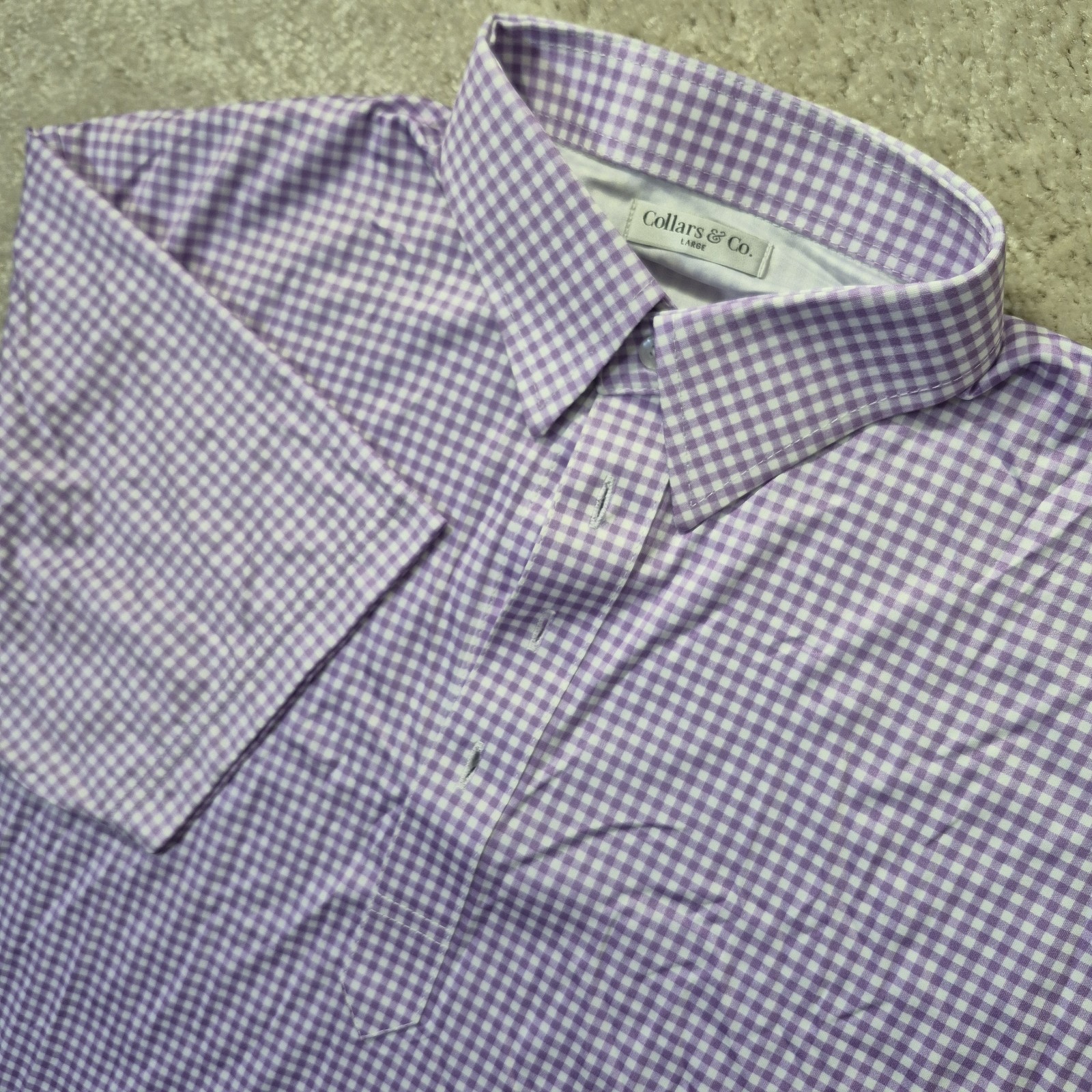 Collars and Co Dress Collar Polo Shirt Mens Large Purple Gingham Check Preppy