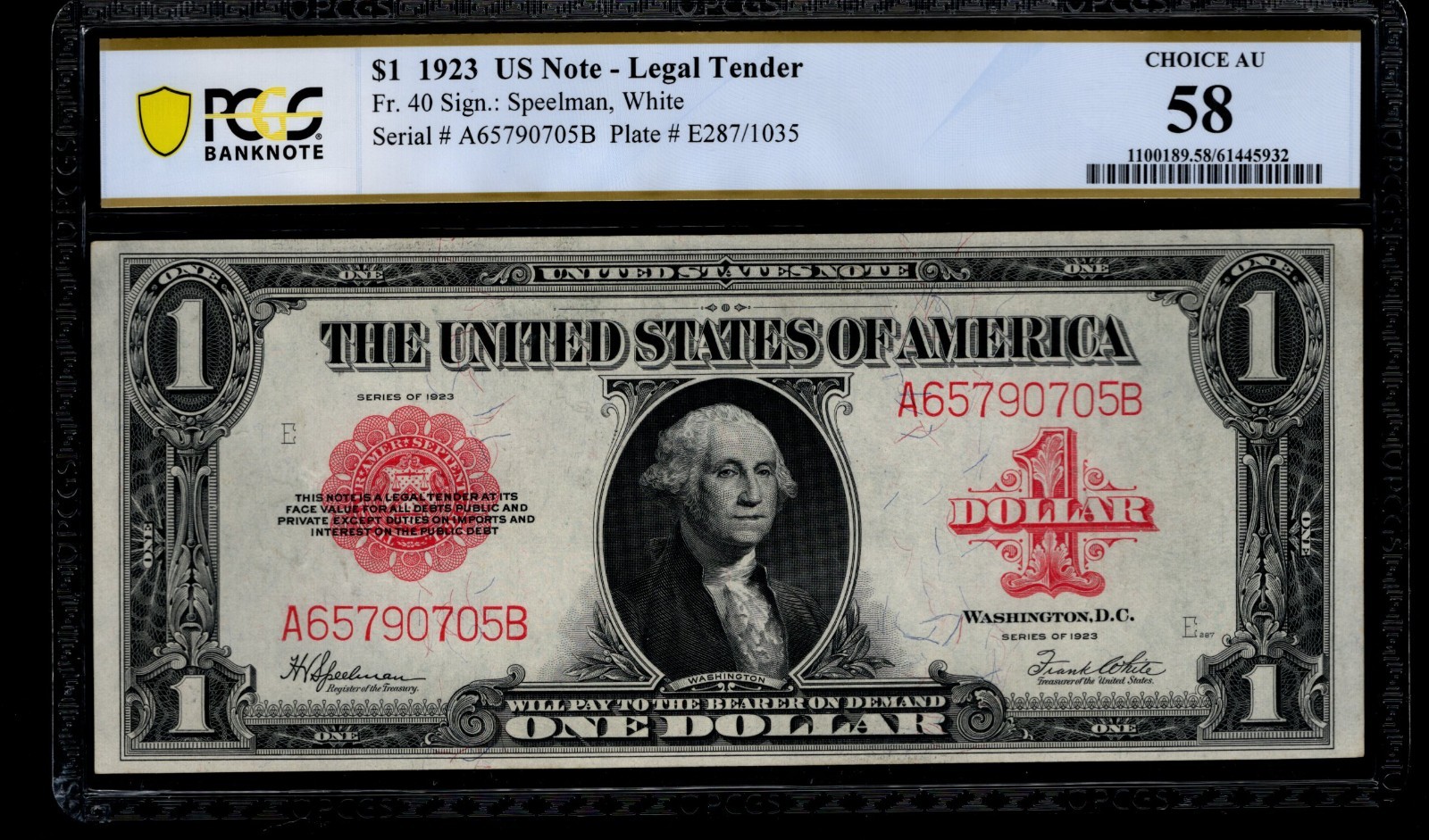 One Dollar Legal Tender PCGS 58 FR 40  $1 1923 Horse Blanket