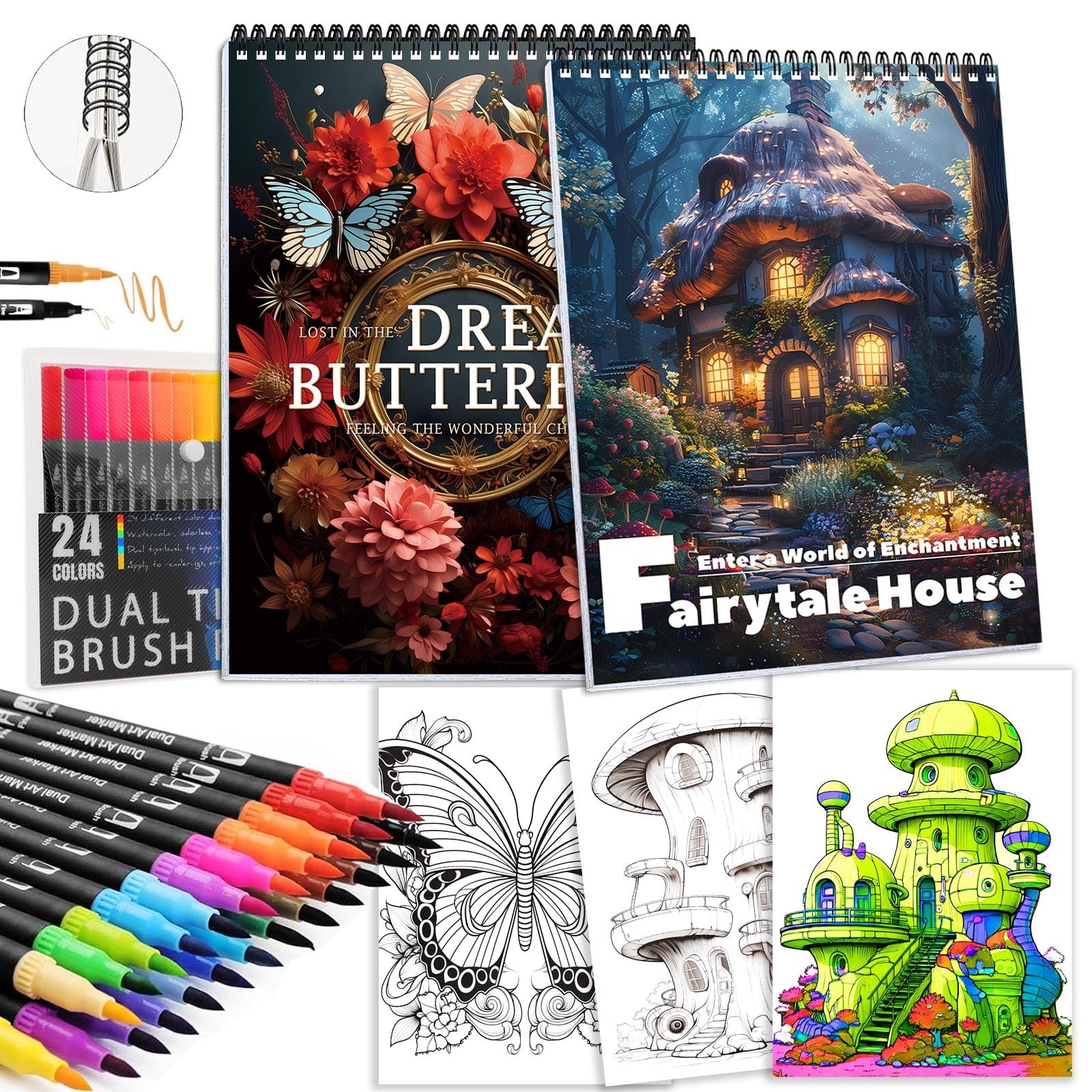 Adult Coloring Book for Women 24 colors & Butterfly & Pumpkin House 