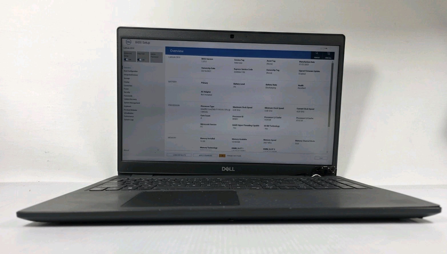  DELL LATITUDE 15" 3510 MOTHERBOARD i7-10510U J6VTW 0J6VTW Battery 