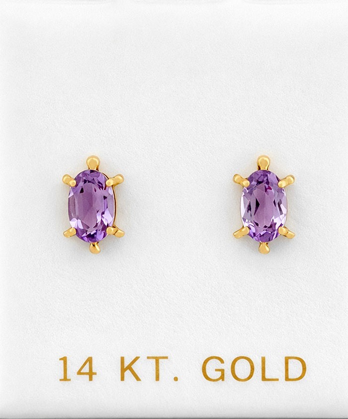 GENUINE AMETHYST TURTLE STUD EARRING 14K YELLOW GOLD - NWT - Screw Back
