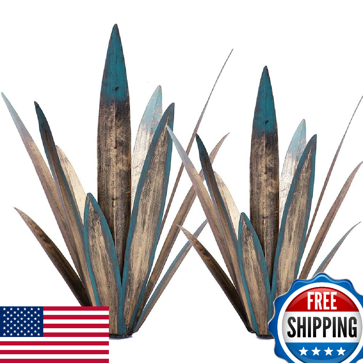 LCJECV 2-Pack Rustic Metal Agave Plants Tequila Sculpture Garden Art Ornament