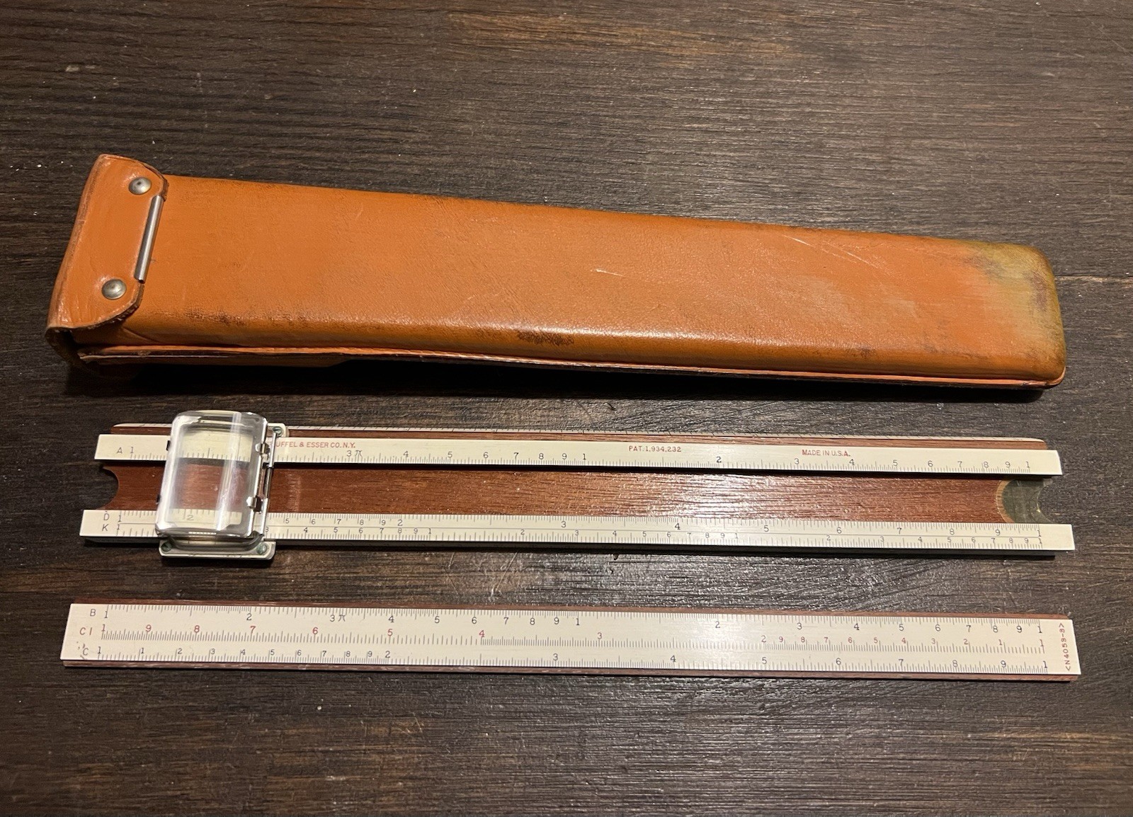 K & E N4053-3 Slide Rule + Magnifier + Leather Case Keuffel Essler Company Nice
